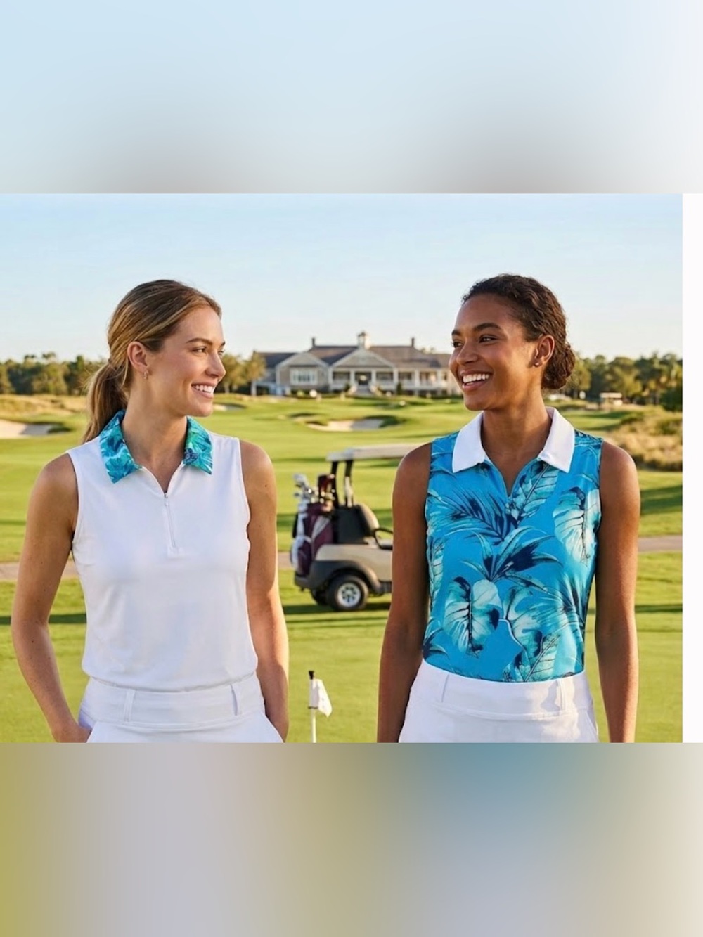 Tommy Bahama Women's Tropical Print Golf Tank - Teal & White